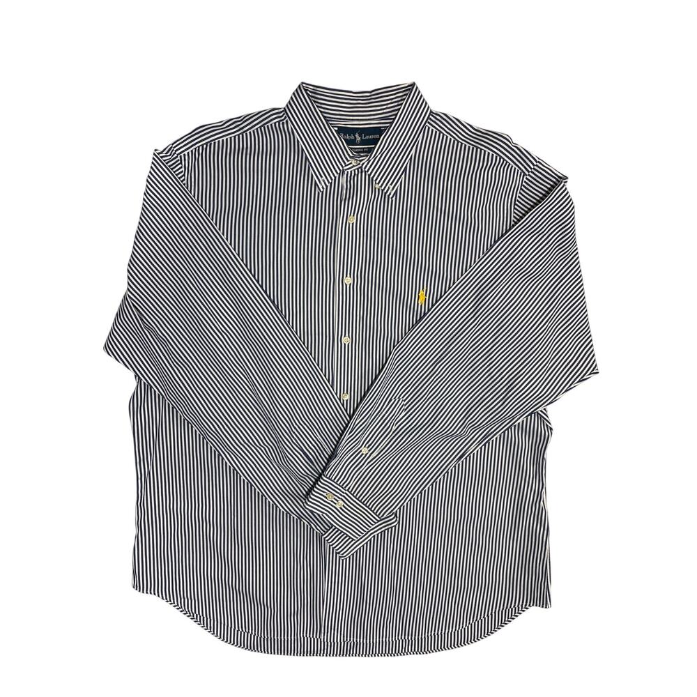 Polo Ralph Lauren men's navy + white striped classic button-down shirt Size XXL